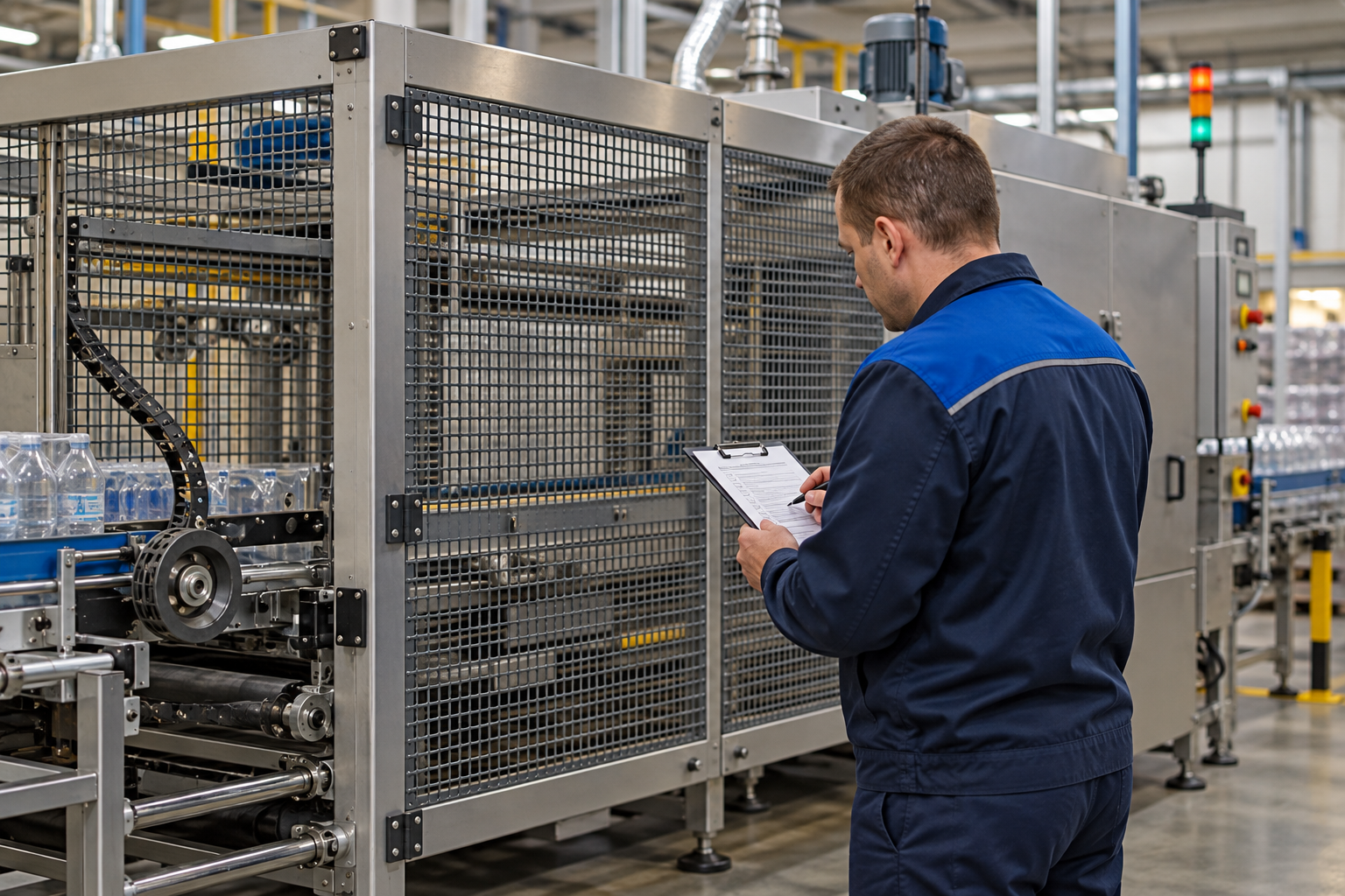 Иллюстрация: специалист у ограждённого конвейера снаружи